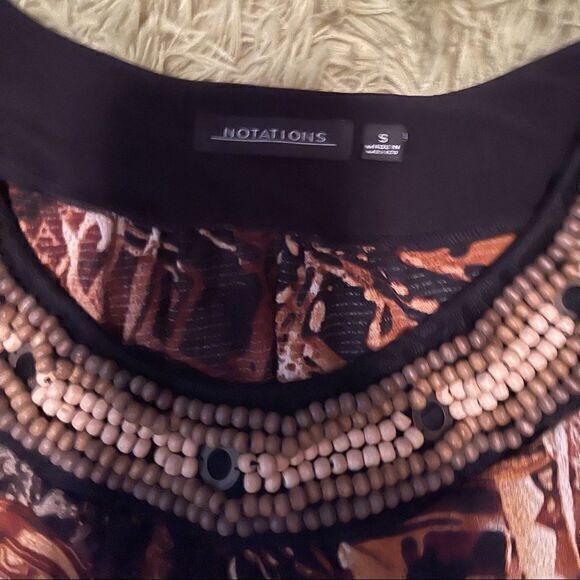 Notations Brown Abstract Multicolor Beaded Neck Tank Top Women’s Size Small - Picture 3 of 3